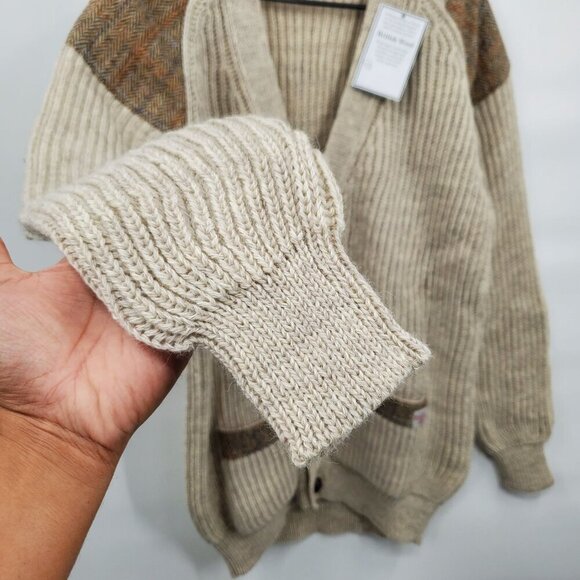 Niffi Ecoose British Wool Knit Cardigan Harris Tweed Patches Men Size Large NWT - Picture 5 of 16